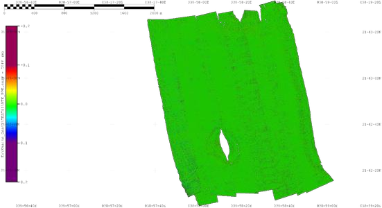 Predominantly green RTK and PPK difference surface, with the original legend
